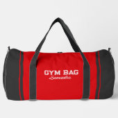 Red & Gray Sport Typography Gym Bag Custom Name ダッフルバッグ (正面)