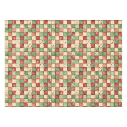 Red Green and Cream Patchwork Quilt Look  テーブルクロス (正面(横))