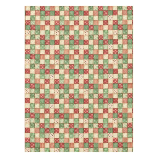 Red Green and Cream Patchwork Quilt Look  テーブルクロス (正面)