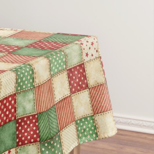 Red Green and Cream Patchwork Quilt Look テーブルクロス (インサイチュ)