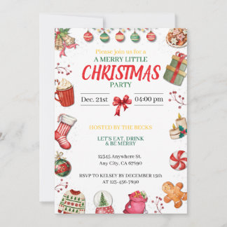 Red, Green and Gold Christmas Invitation 招待状