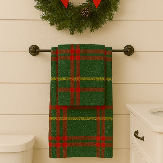 Red Green and Gold Sparkle Christmas Plaid  バスタオルセット