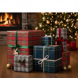 Red, Green, and Grey Tartan Wrapping Paper Flat  ラッピングペーパーシート