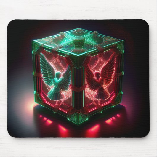 Red & Green Angels Watch Over Metallic Light Box マウスパッド (正面)