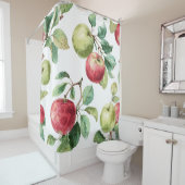 Red Green Apple Fruit Pattern Watercolor Rustic シャワーカーテン (インサイチュ)