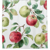 Red Green Apple Fruit Pattern Watercolor Rustic シャワーカーテン (正面)