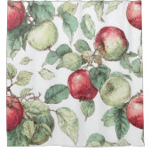 Red Green Apple Fruit Pattern Watercolor Rustic  シャワーカーテン (正面)