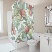 Red Green Apple Fruit Pattern Watercolor Rustic  シャワーカーテン (インサイチュ)