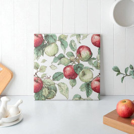 Red Green Apple Fruit Pattern Watercolor Rustic  タイル