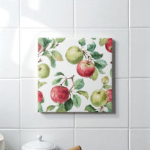 Red Green Apple Fruit Pattern Watercolor Rustic 