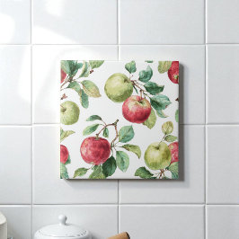 Red Green Apple Fruit Pattern Watercolor Rustic  タイル