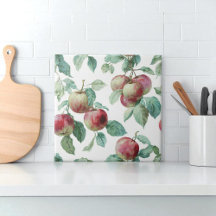 Red Green Apple Fruit Pattern Watercolor Rustic 