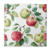 Red Green Apple Fruit Pattern Watercolor Rustic  タイル (正面)