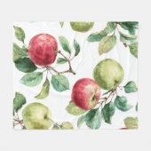 Red Green Apple Fruit Pattern Watercolor Rustic フリースブランケット (正面(横))