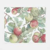 Red Green Apple Fruit Pattern Watercolor Rustic  フリースブランケット (正面(横))