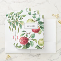 Red Green Apple Fruit Pattern Watercolor Rustic 