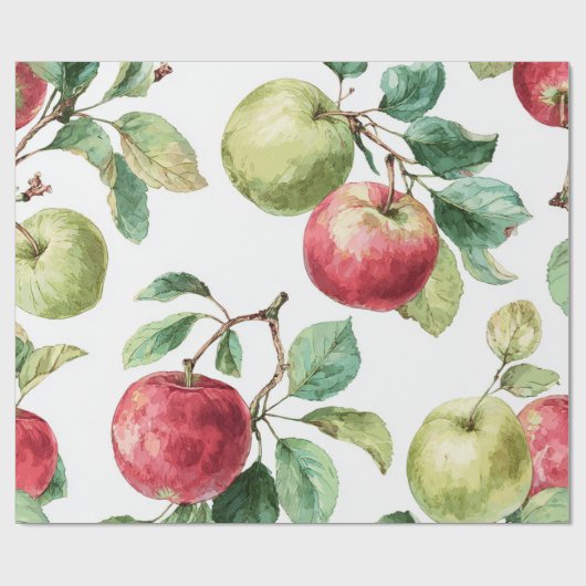 Red Green Apple Fruit Pattern Watercolor Rustic  ラッピングペーパー (フラット)