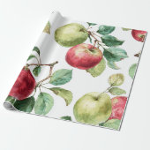 Red Green Apple Fruit Pattern Watercolor Rustic  ラッピングペーパー (アンロールド)