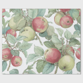 Red Green Apple Fruit Pattern Watercolor Rustic  ラッピングペーパー