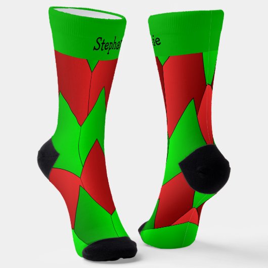 Red Green Art Deco Design Socks ソックス (傾斜あり)