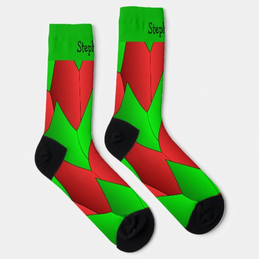 Red Green Art Deco Design Socks ソックス (右)