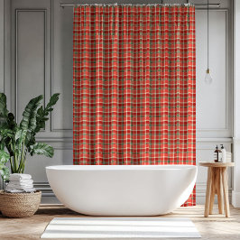 Red Green Bath Curtain Timeless Christmas Accent シャワーカーテン