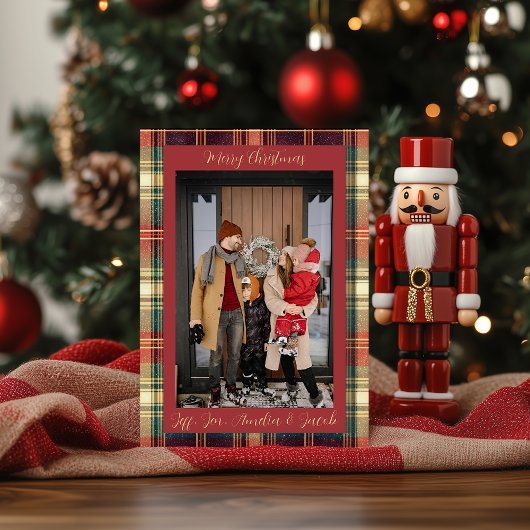 Red Green Blue Tartan Christmas Photo Card シーズンカード