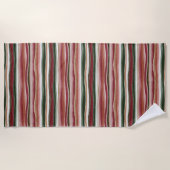 Red Green Blush White Stripes  ビーチタオル (正面)