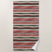 Red Green Blush White Stripes  ビーチタオル (正面)