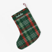 Red & Green Buffalo Plaid Personalized  スモールクリスマスストッキング (裏面 (吊り時))