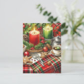 Red & Green Candlelight with Cookies Christmas ポストカード (スタンド正面)