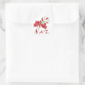 Red Green Candy Cane Christmas Monogram Sticker ラウンドシール (バッグ)