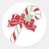 Red Green Candy Cane Christmas Sticker ラウンドシール (正面)