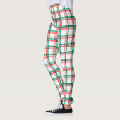 Red Green Check Plaid Christmas Leggings for Women レギンス (左)