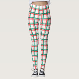Red Green Check Plaid Christmas Leggings for Women レギンス
