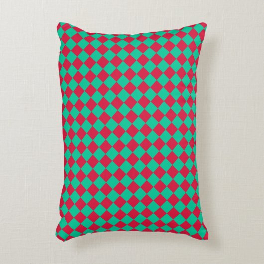 Red Green Checker Diamond Pattern アクセントクッション (正面(垂直))