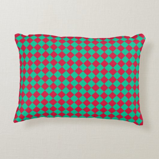 Red Green Checker Diamond Pattern アクセントクッション (裏面)