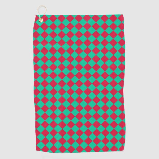 Red Green Checker Diamond Pattern ゴルフタオル (正面)