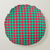 Red Green Checker Diamond Pattern ラウンドクッション (正面)