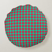 Red Green Checker Diamond Pattern ラウンドクッション (裏面)