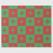 Red green checkered retro Christmas  starbursts  ラッピングペーパー (フラット)