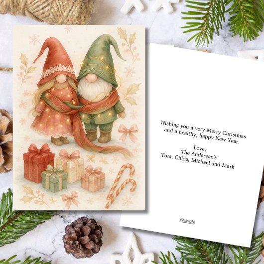 Red Green Christmas Holiday Gnome Greeting Card シーズンカード