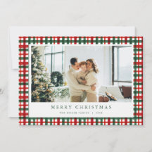 Red Green Christmas Plaid Photo Holiday Card 