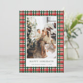 Red Green Christmas Plaid Photo Holiday Card シーズンカード (スタンド正面)