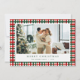 Red Green Christmas Plaid Photo Holiday Card  シーズンカード
