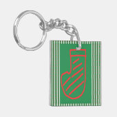 Red Green Christmas Stocking on Green キーホルダー (正面左)