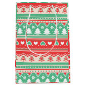 Red & Green Christmas Tree Love - Festive Holiday ミディアムペーパーバッグ (正面)