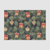 Red Green Christmas Trees Gold Ornaments 薄葉紙 (正面)