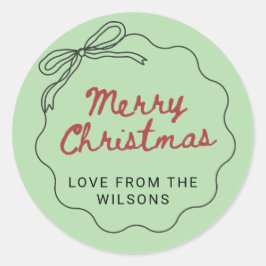 Red Green Coquette Retro Bow Christmas Holiday  ラウンドシール