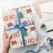 Red Green Cream Playful Modern Snowman Tree X-mas ラッピングペーパー